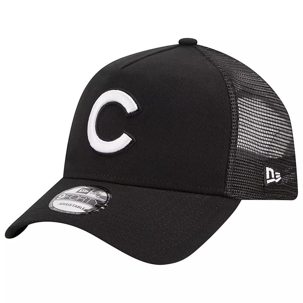 Men's New Era Black Chicago Cubs A-Frame 9FORTY Trucker Adjustable Hat Product Image