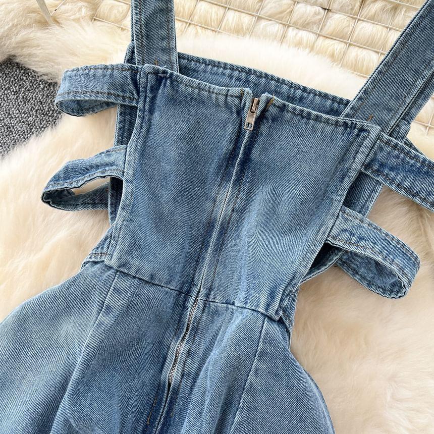 Sleeveless Buttoned Denim Wide Leg Jumpsuit Product Image