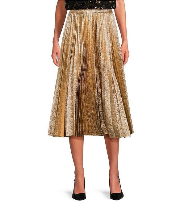 Trina Turk Faye Luminary Metallic Pleated Midi Skirt Product Image