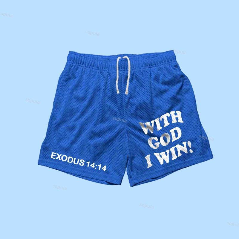 Sopula With God I Win Print Casual Street Mesh Shorts Product Image
