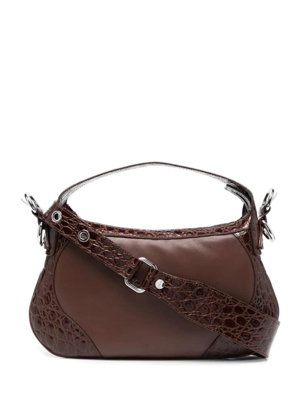 BY FAR Yana Embossed-panel Shoulder Bag In Brown Leather Product Image