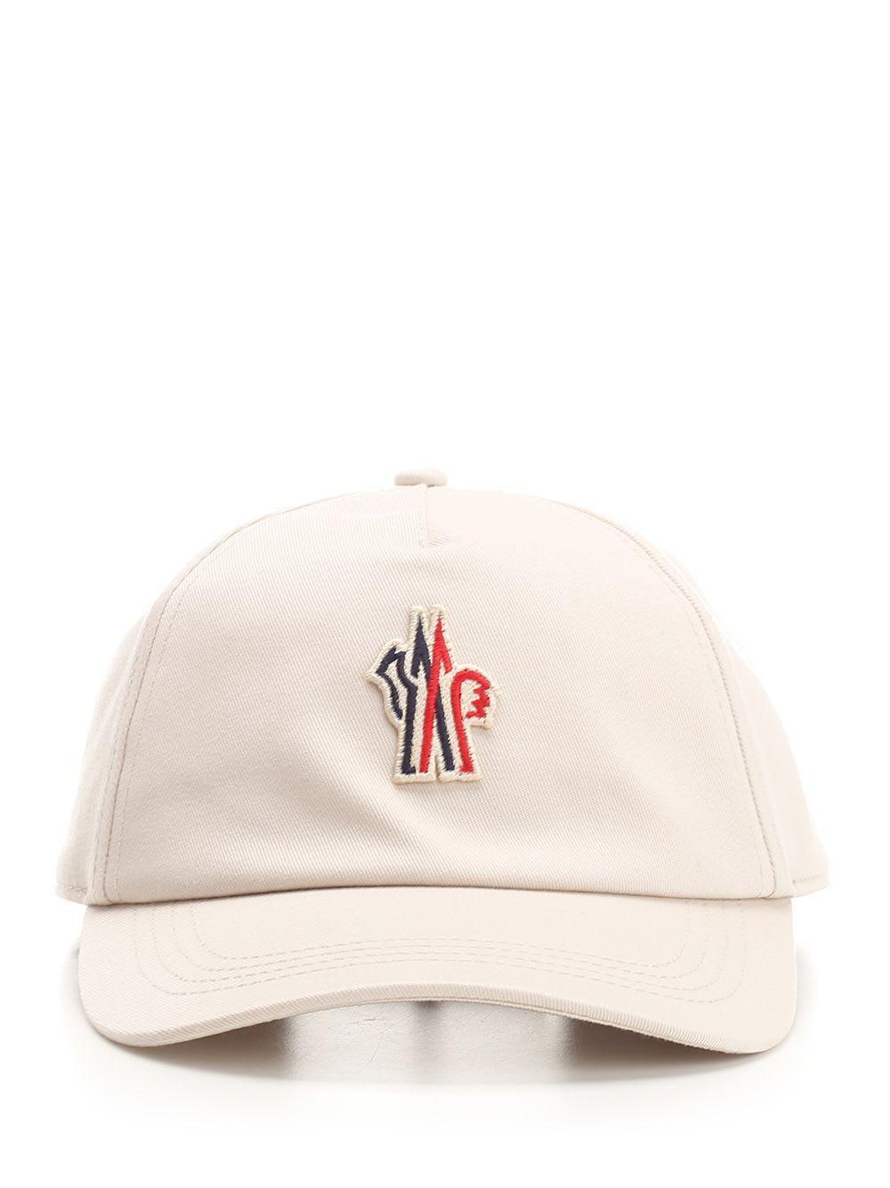 MONCLER Logo Cotton Gabardine Baseball Cap In Beige Product Image