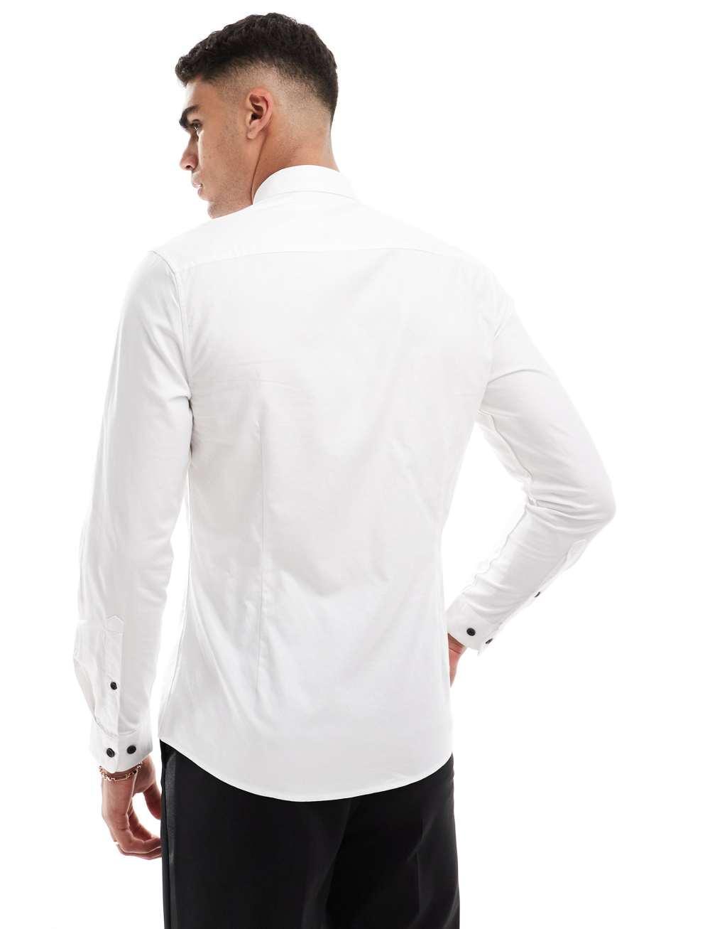 ASOS DESIGN slim fit shirt with pleated bib detail in white Product Image