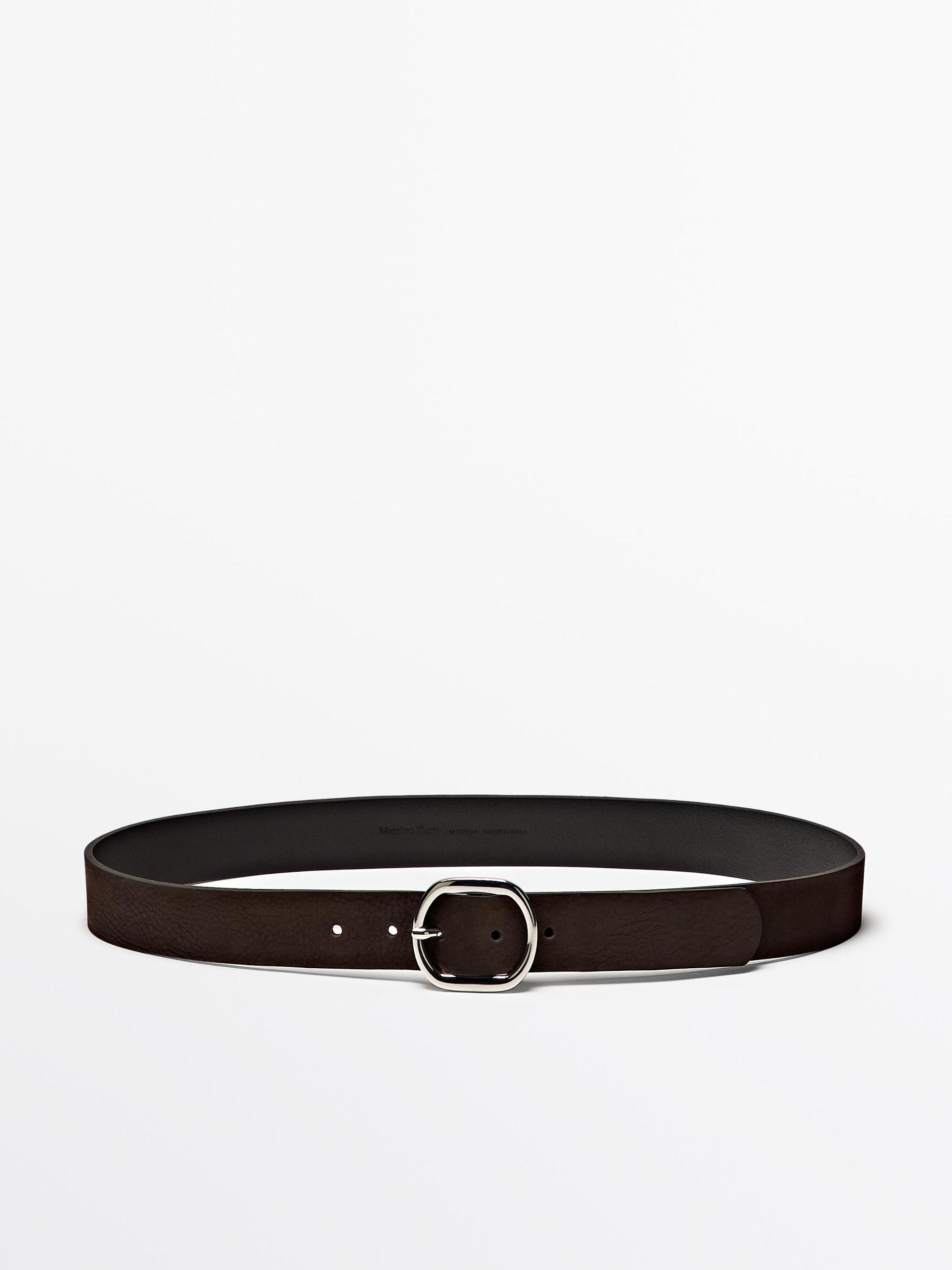 Nubuck leather belt with oval buckle Product Image