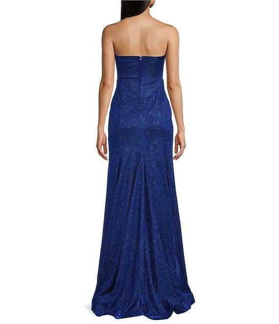 Honey and Rosie Strapless Sweetheart Neck Corset Front Slit Gown Product Image