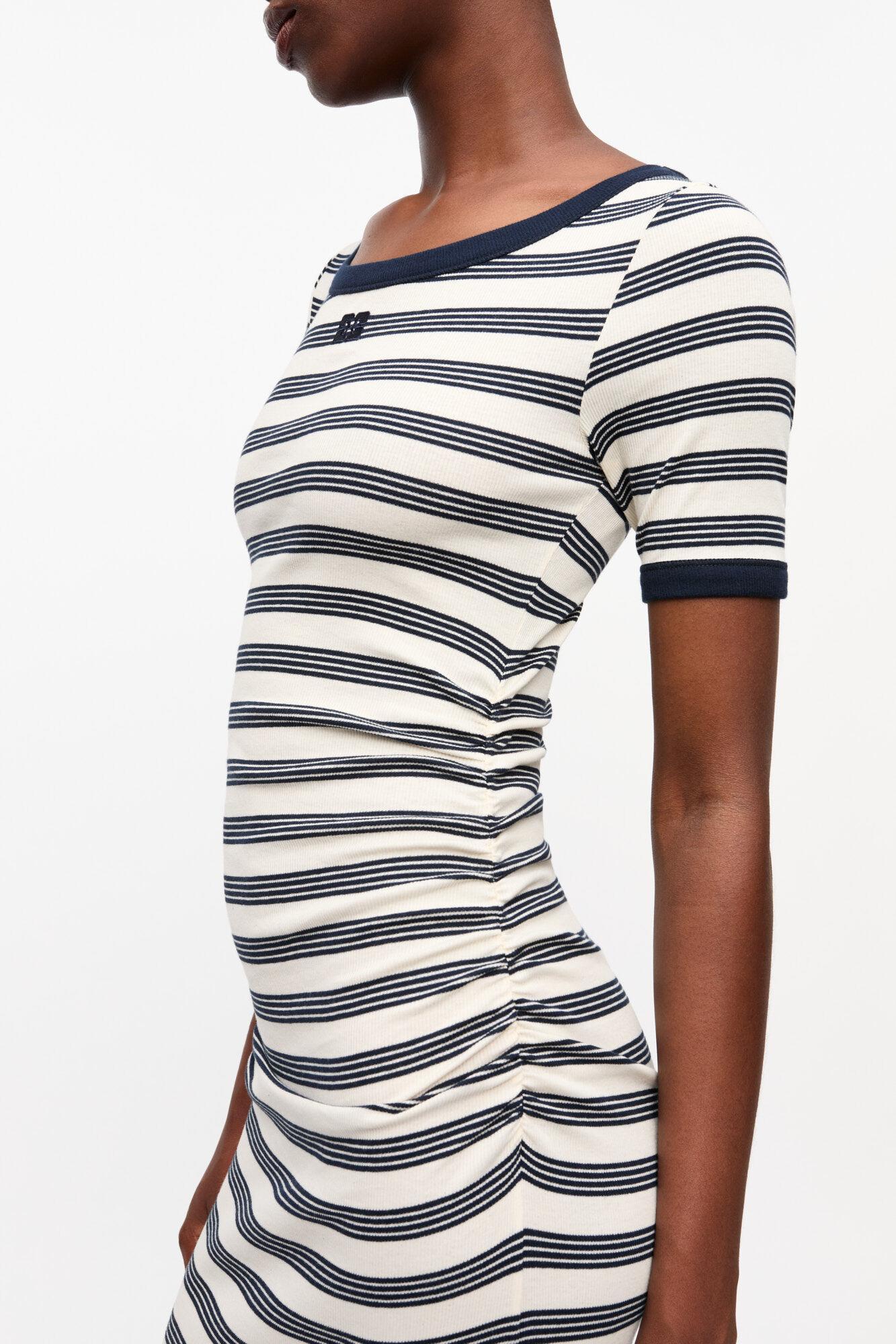 Striped Soft Cotton Rib Short Sleeve Dress Product Image