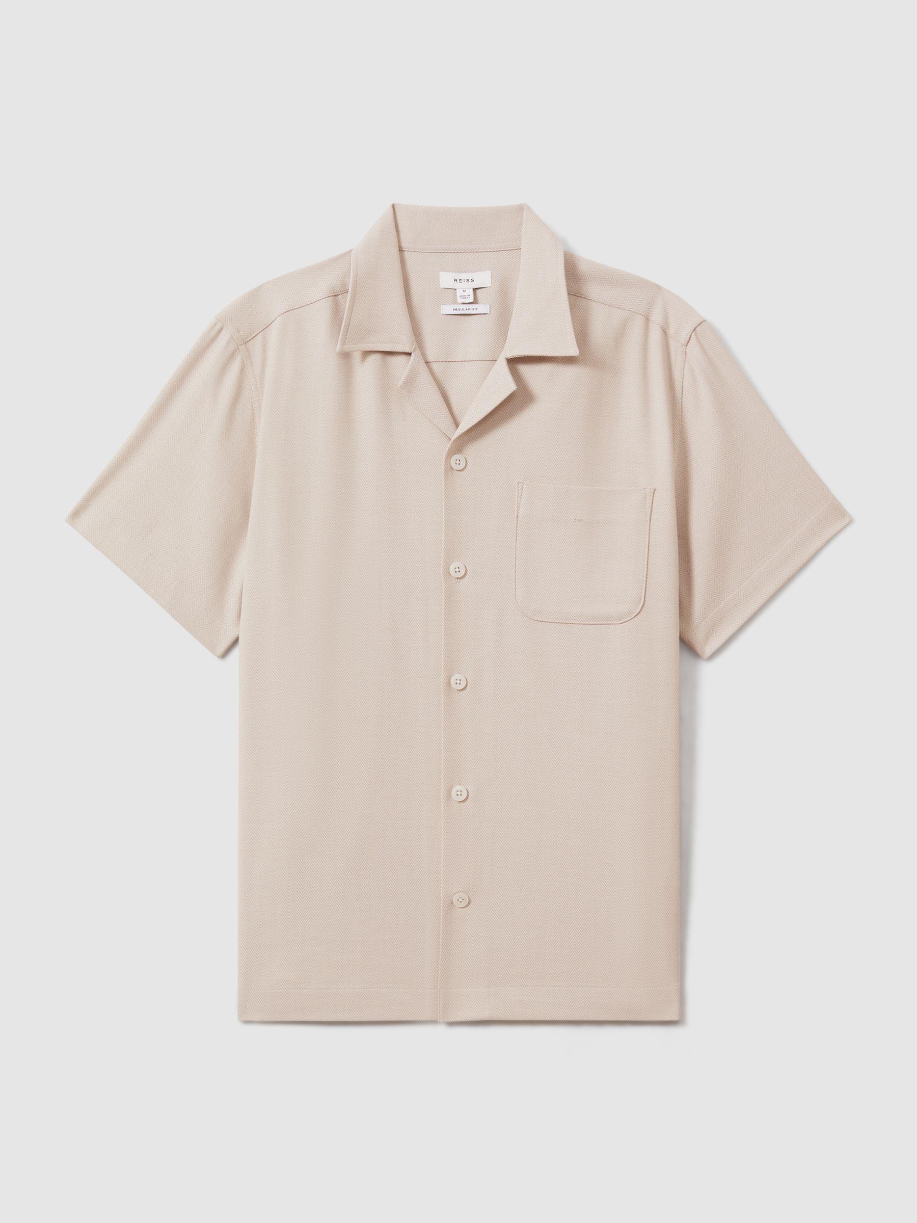 Herringbone Cuban Collar Shirt in Stone Product Image