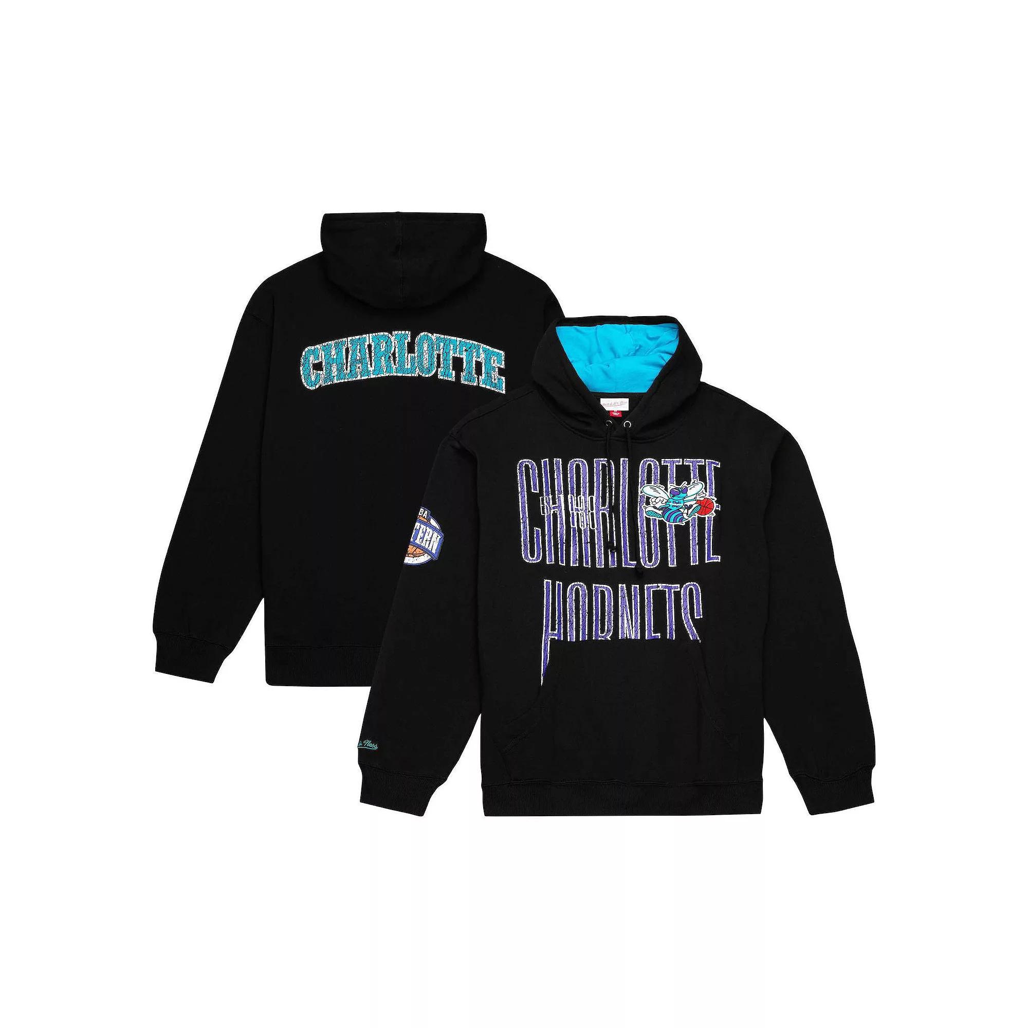 Men's Mitchell & Ness Black Charlotte Hornets Hardwood Classics OG 2.0 Pullover Hoodie, Size: Large, Chr Black Product Image