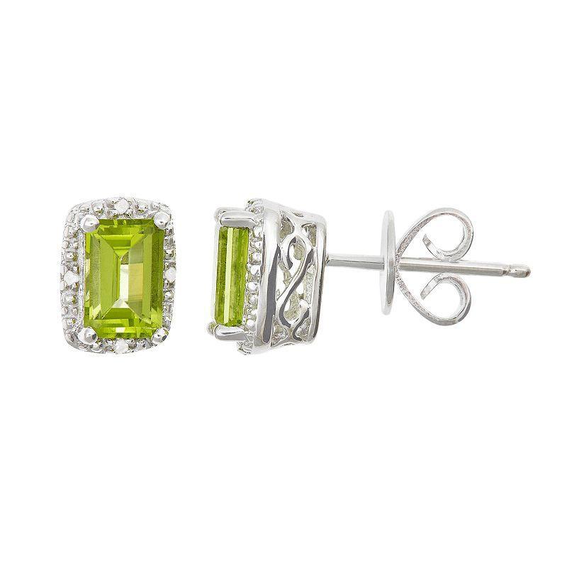 Celebration Gems Sterling Silver Peridot & Diamond Accent Rectangle Halo Stud Earrings, Women's Product Image