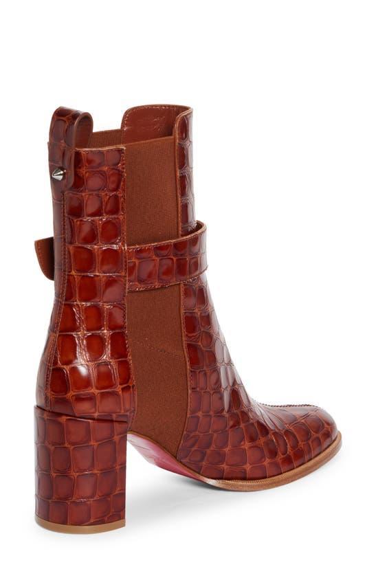 CHRISTIAN LOUBOUTIN Croc Embossed Chelsea Boot In Brown Product Image