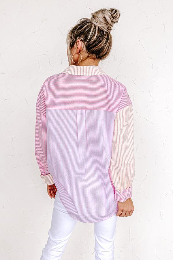Pure Peace Stripe Button Up In Pink Product Image