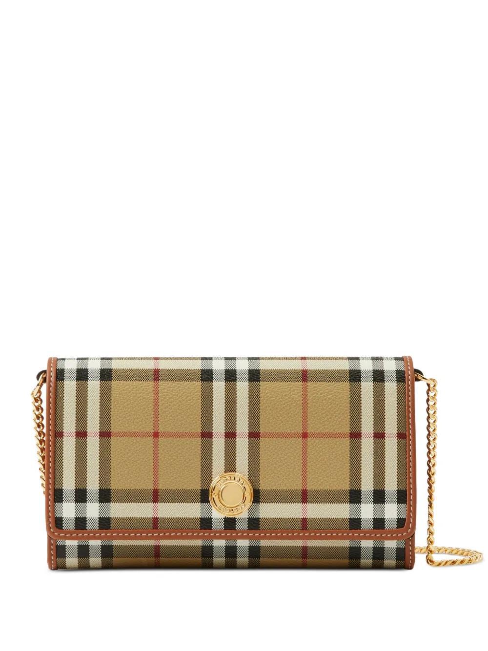 BURBERRY Checked Chain-trim Wallet In Neutrals Product Image