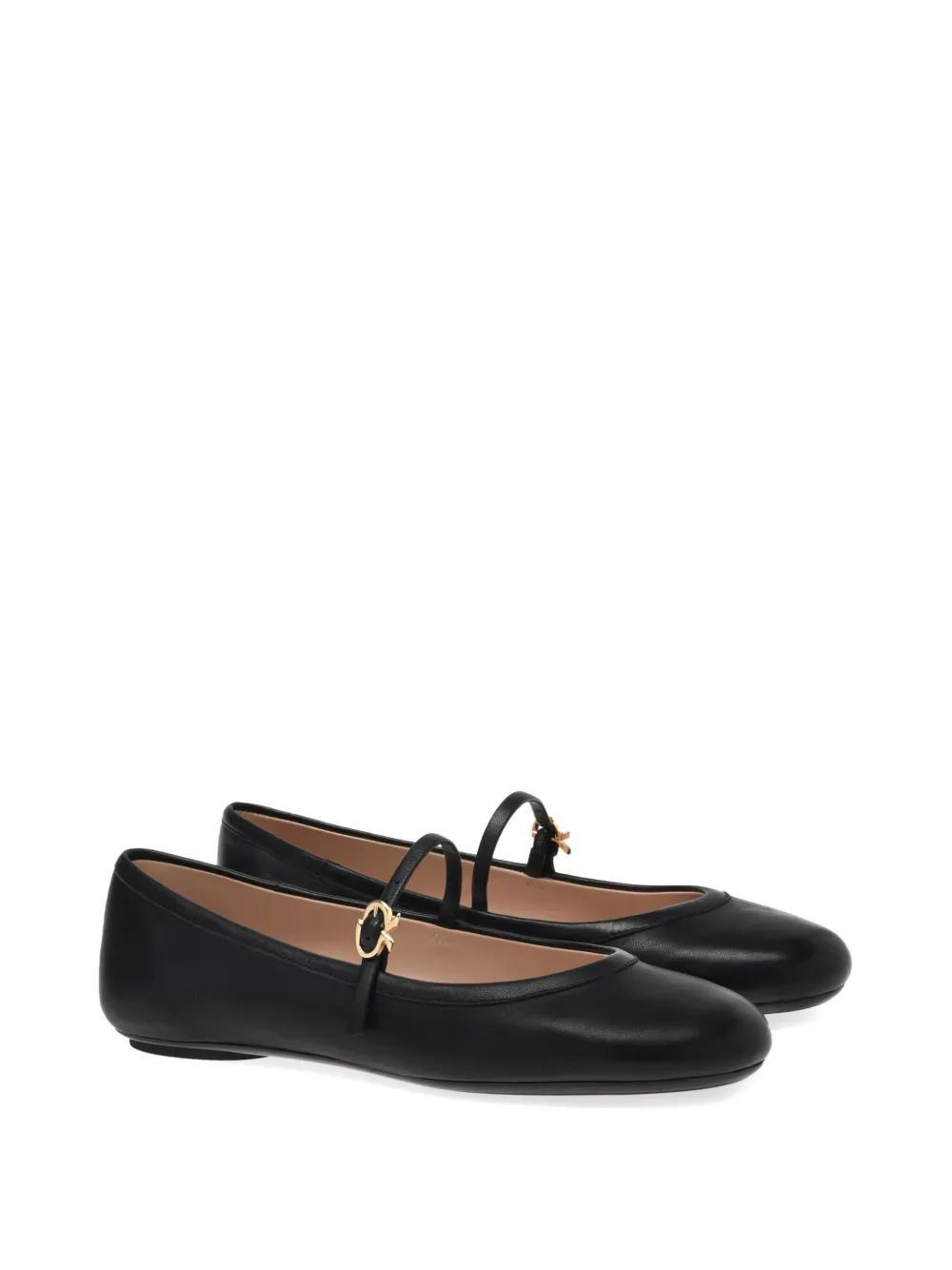 GIANVITO ROSSI Mary Velvet Leather Ballerina Shoes In Black Product Image