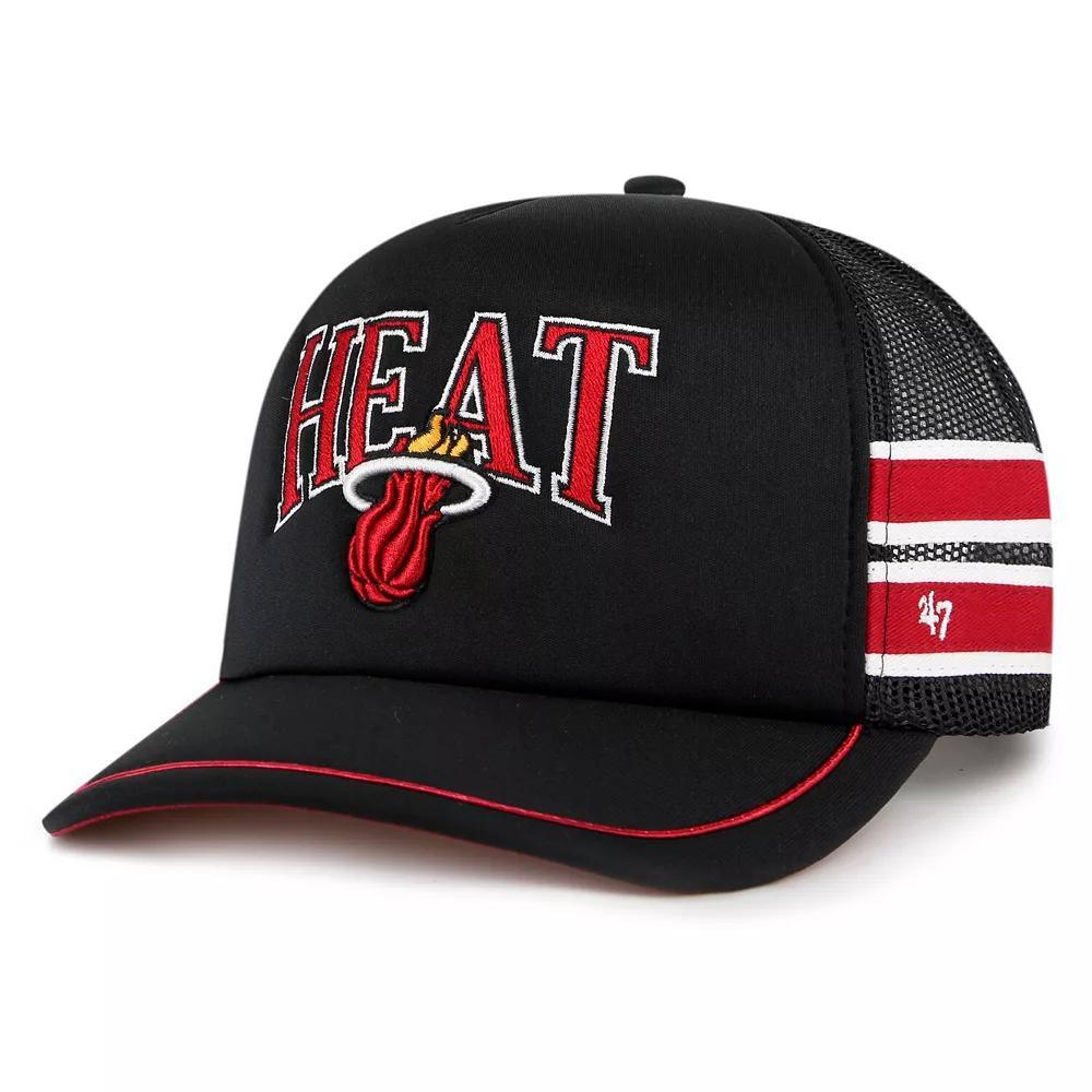 Men's '47 Black Miami Heat Sidebrand Stripes Trucker Adjustable Hat Product Image