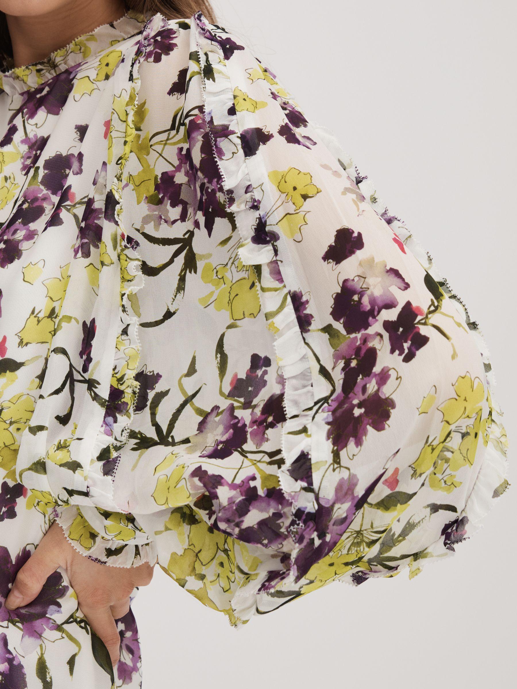 Florere Printed Blouson Sleeve Mini Dress in Ivory/Multi Product Image