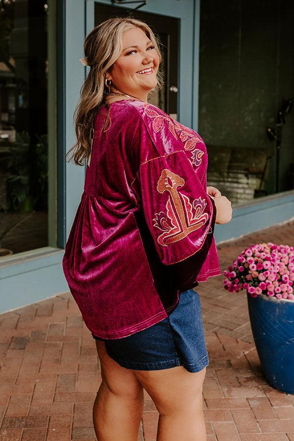 Feeling Boho Embroidered Velvet Top in Orchid Curves Product Image