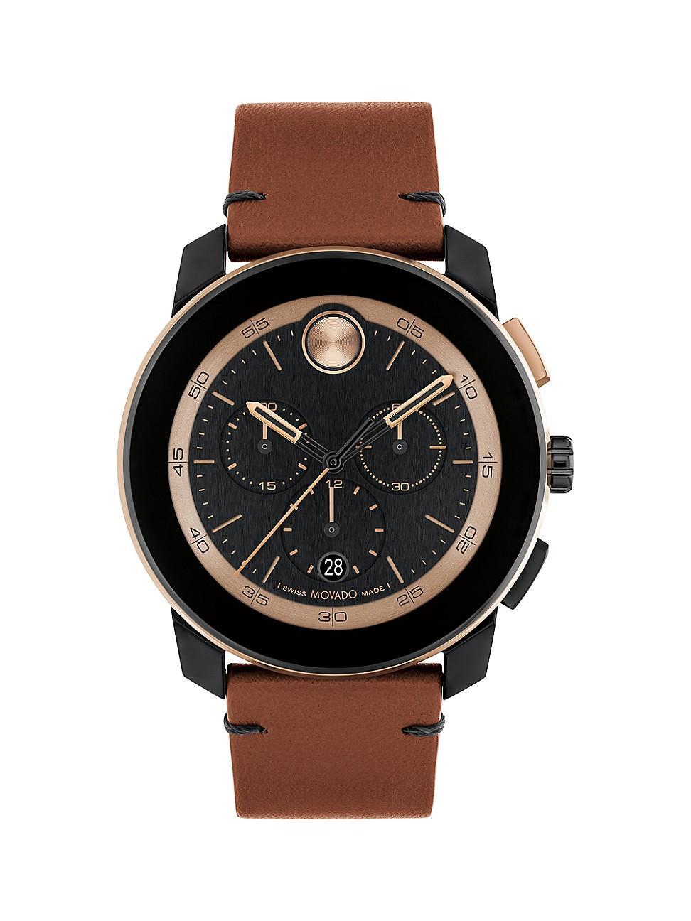 Movado Bold Mens TR90 Quartz Chronograph Cognac Leather Strap Watch Product Image