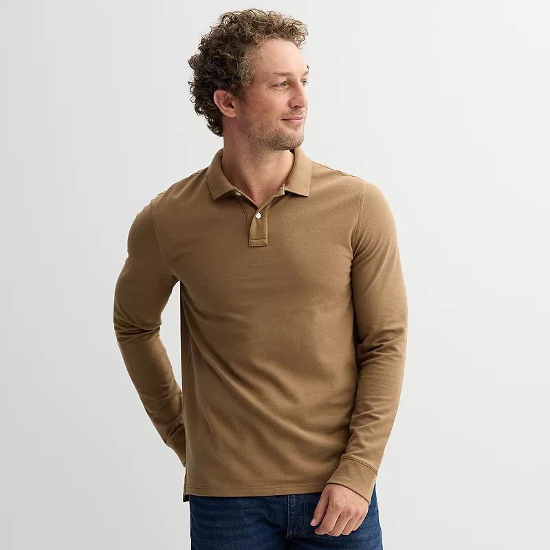 Men's Sonoma Goods For Life® Long Sleeve Pique Polo, Size: Small, Light Brown Product Image