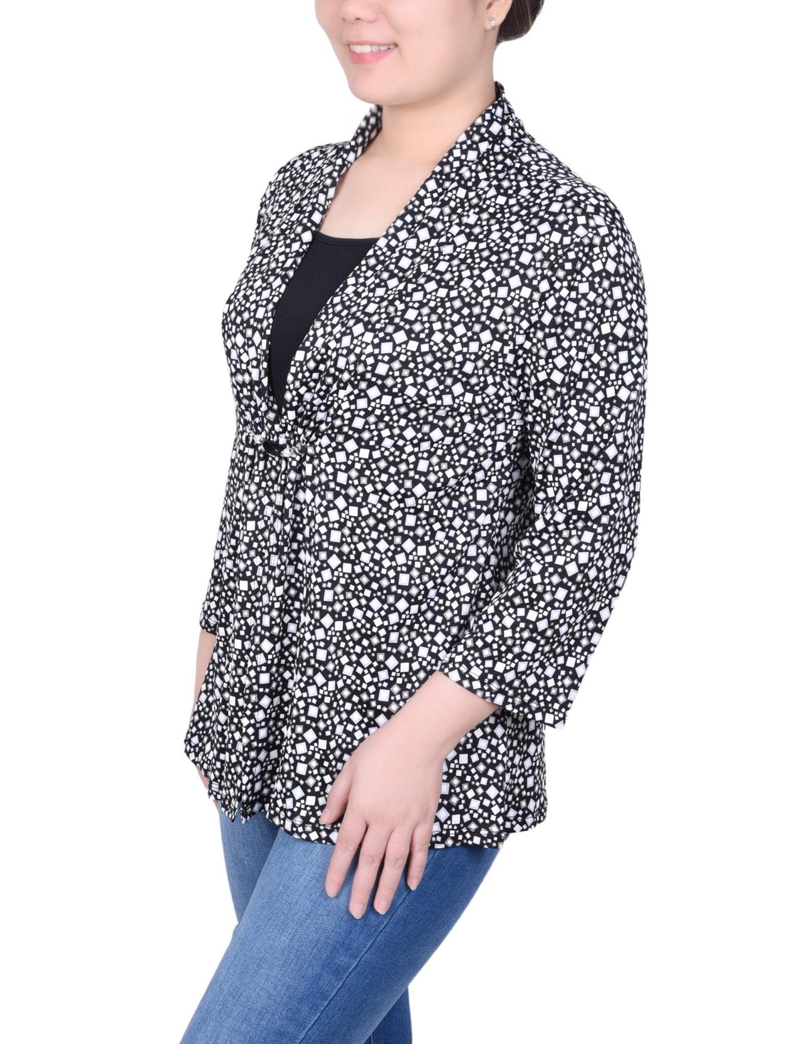 Puff Print 3/4 Sleeve Two-Fer Top - Petite Product Image