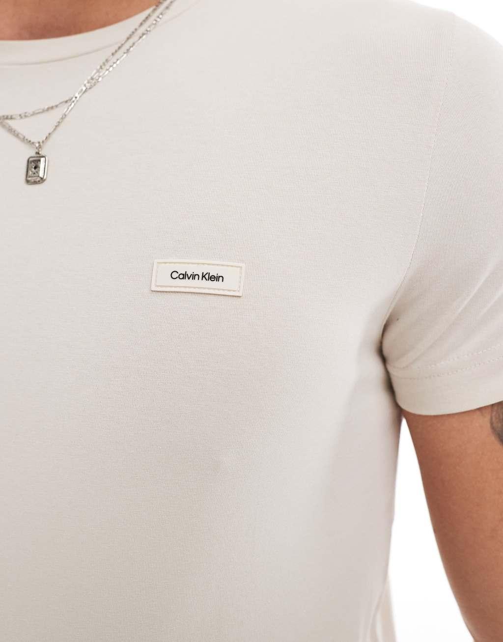 Calvin Klein stretch slim t-shirt in beige Product Image