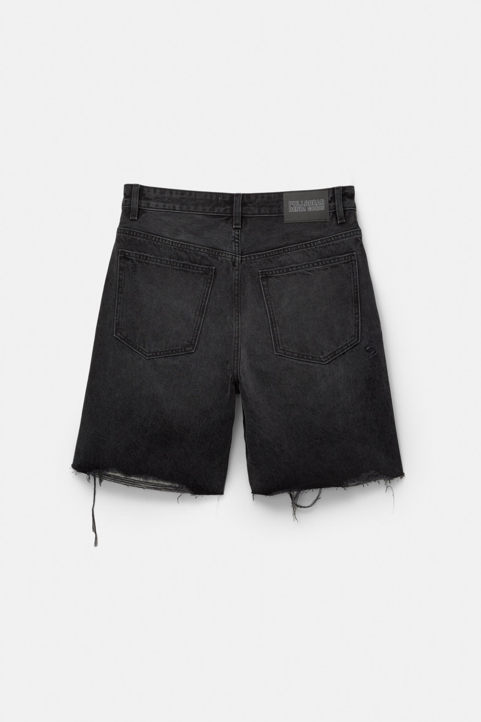 Ripped straight fit denim Bermuda shorts Product Image