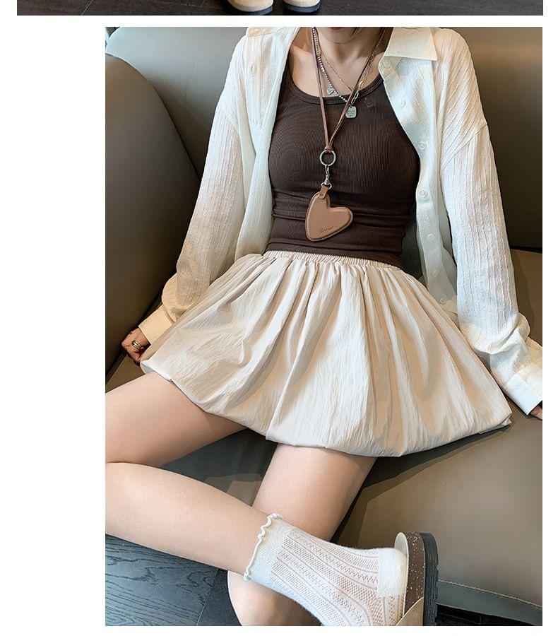 High Waist Plain Bubble Hem Mini A-Line Skort Product Image