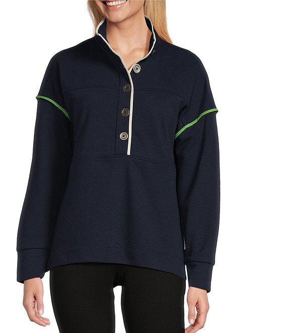 Westbound Long Sleeve Half Button Front Contrast Trim Top Product Image