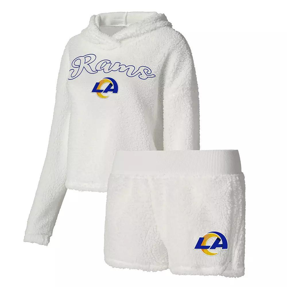 Women's Concepts Sport White Los Angeles Rams Fluffy Pullover Sweatshirt & Shorts Sleep Set,  Product Image