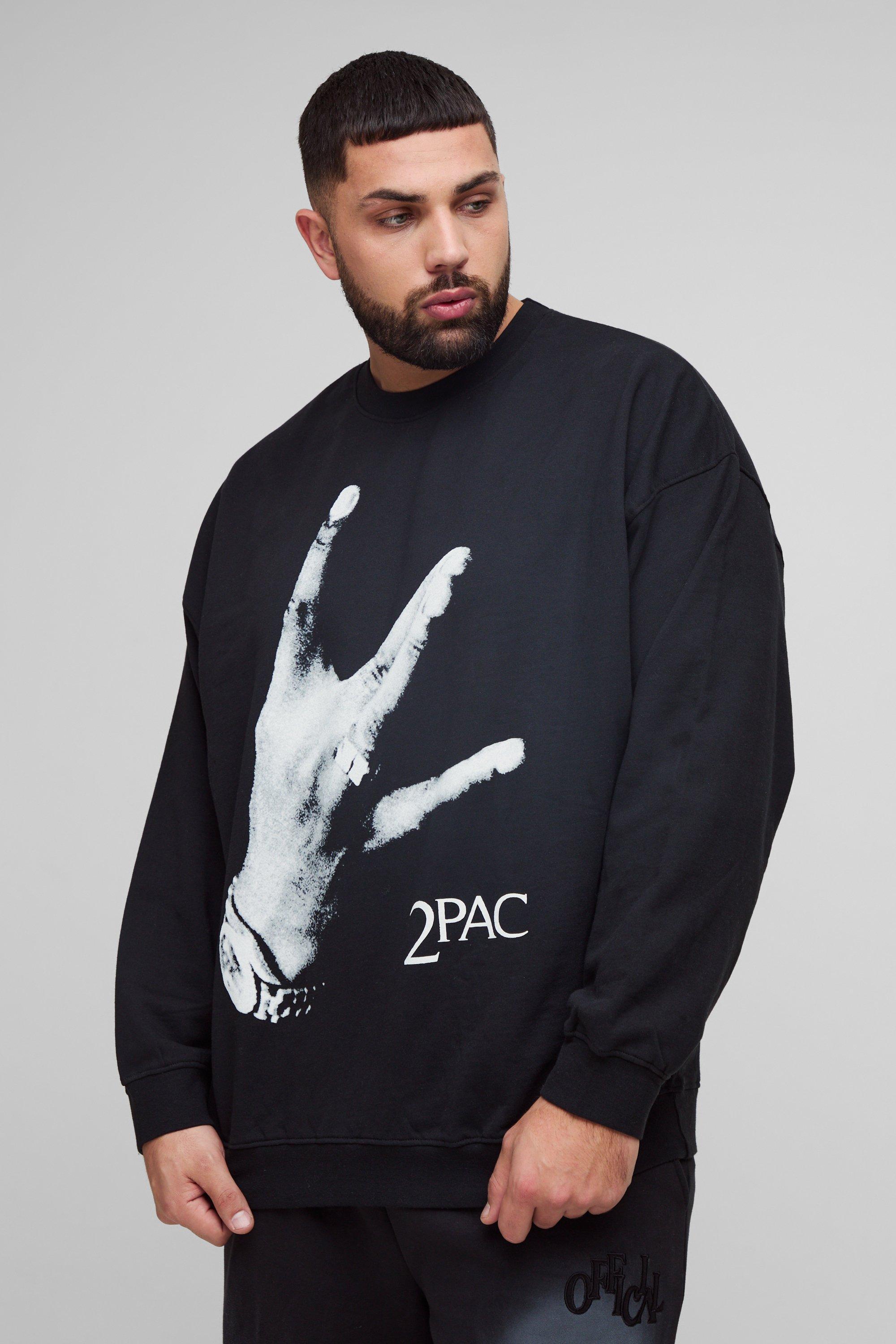 Mens Plus Oversized Tupac License Print Sweatshirt - Black Product Image