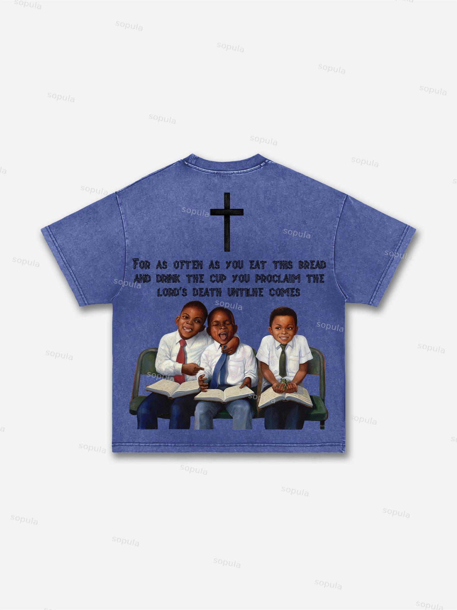 First Sunday Retro Graphic Print Acid Washed T-Shirt Product Image