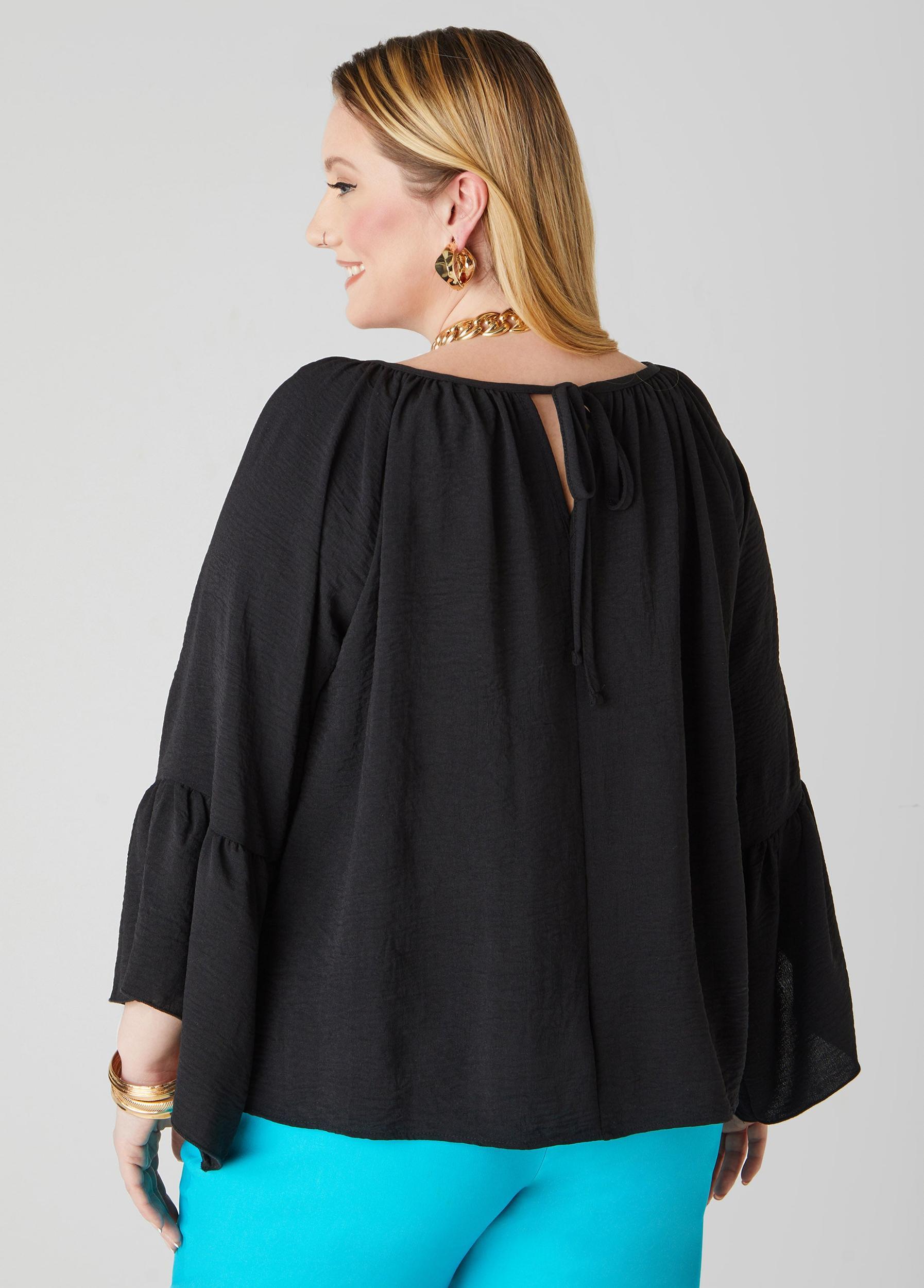 Plus Size Textured Bell Sleeved Blouse Ashley Stewart Product Image