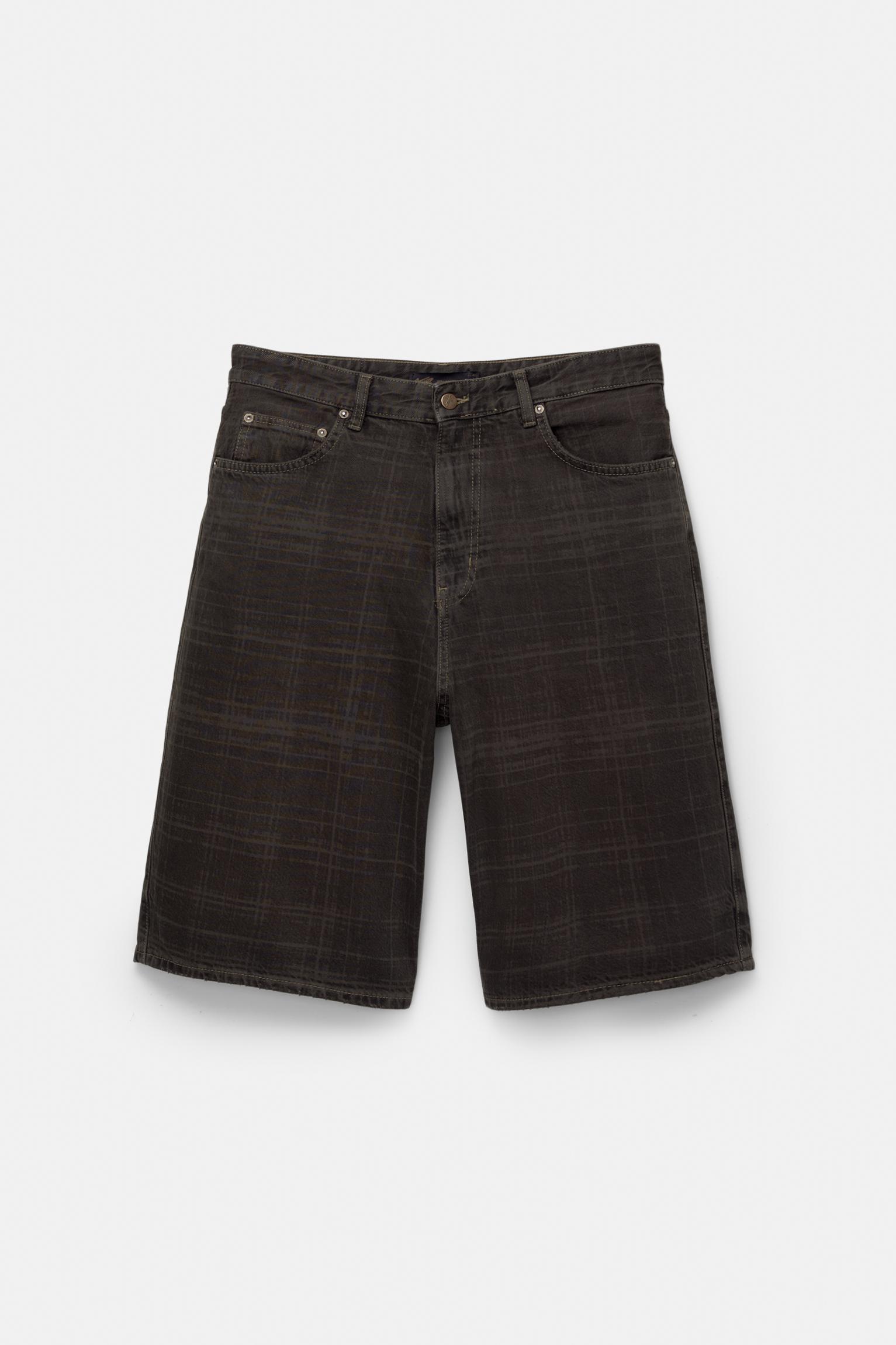 Checked skater denim Bermuda shorts Product Image