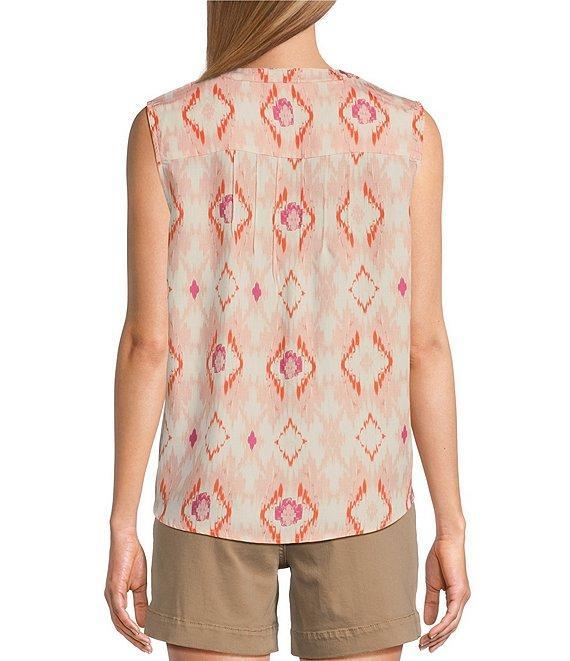 Westbound Cream Ikat Print Woven Sleeveless Button Front Blouse Product Image