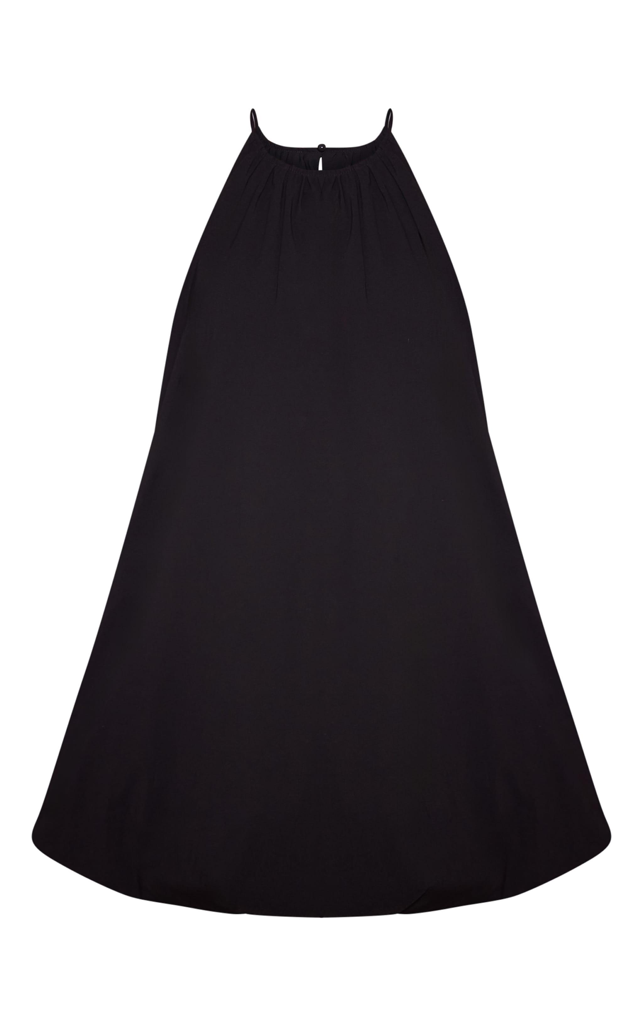 Black Stretch Woven High Neck Puff Ball Dress Product Image