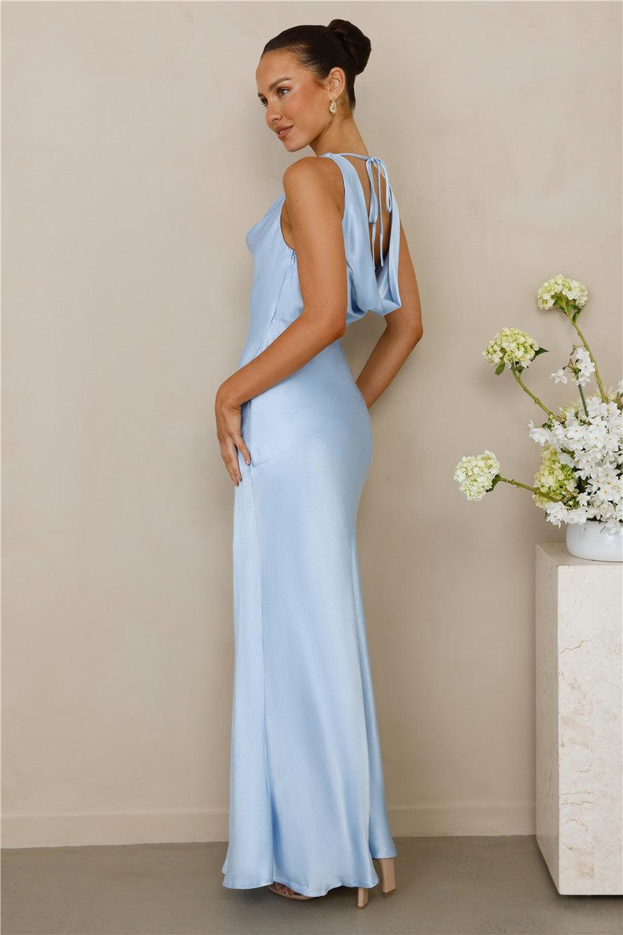 The Loretta Cowl Satin Maxi Dress Blue Product Image