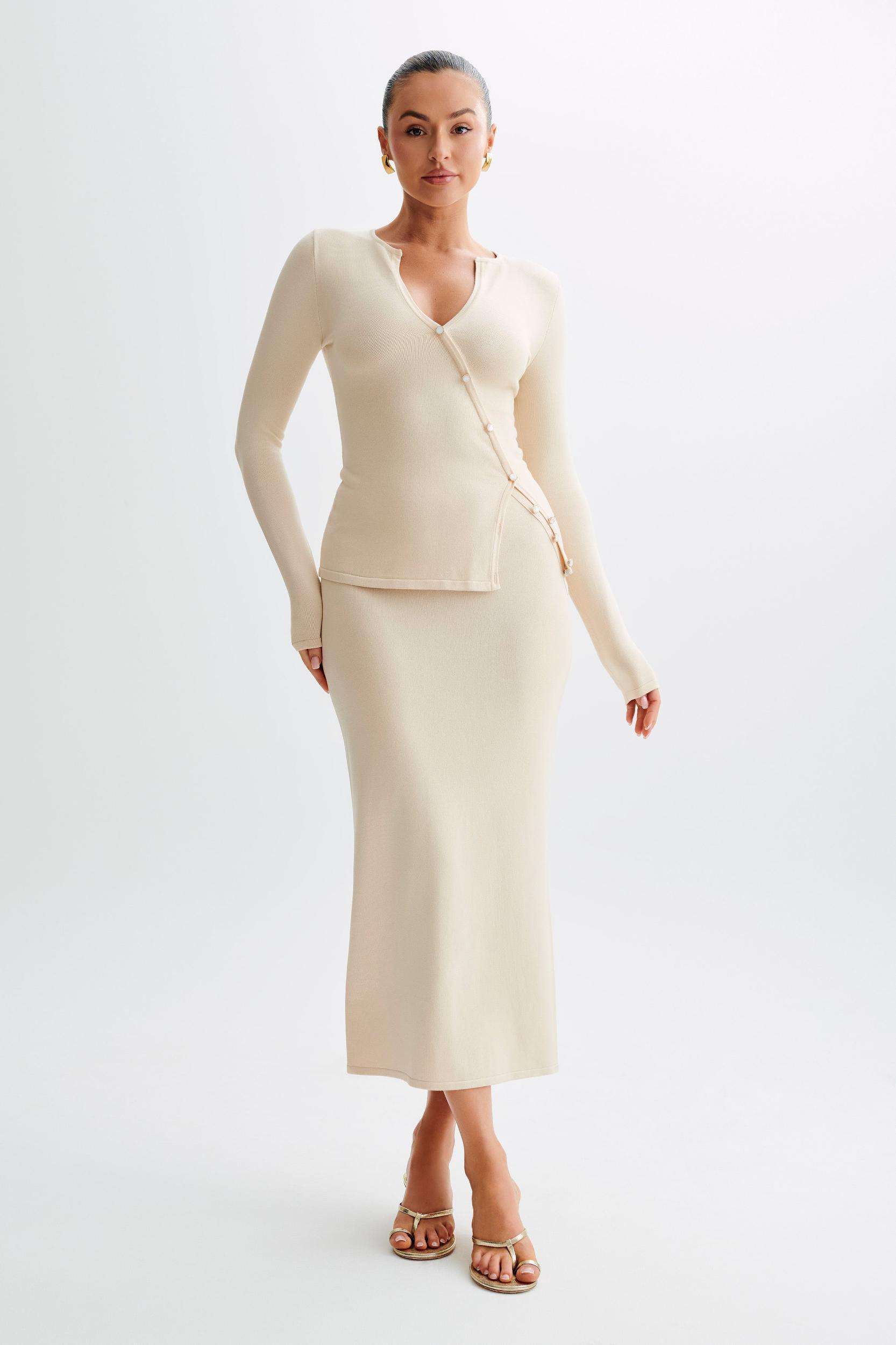 Maisie Buttoned Knit Maxi Skirt - Cream Product Image