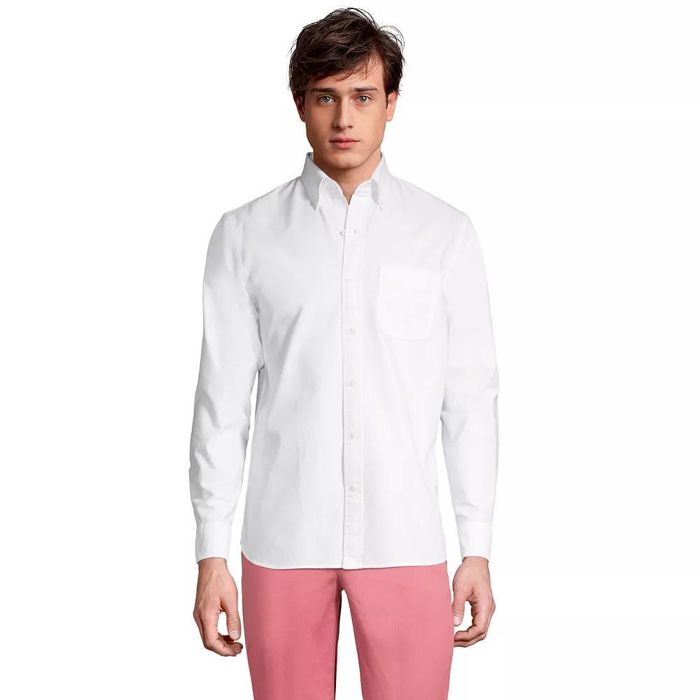 Men's Lands' End Tailored-Fit Sail Rigger Oxford Shirt, Size: Medium, White Product Image