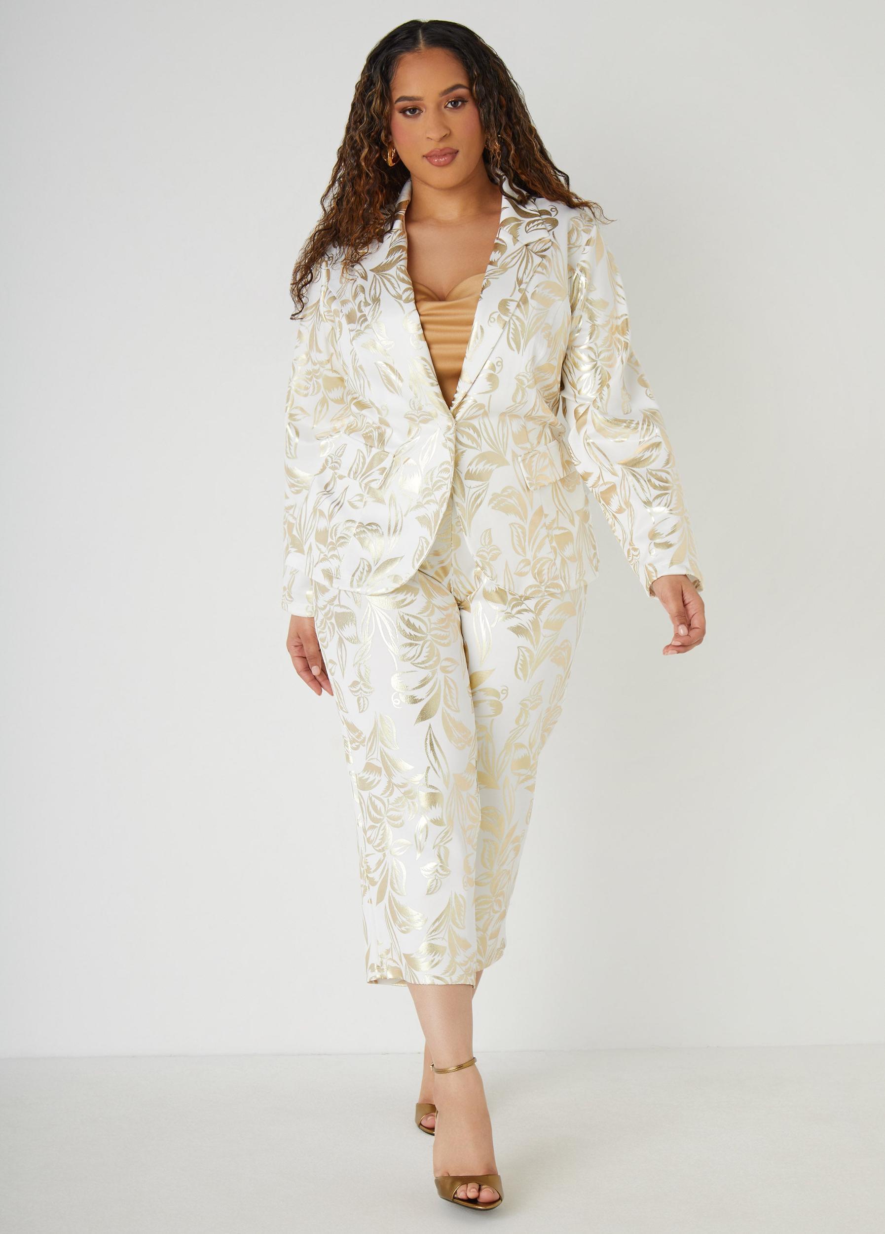Metallic Tropical Print Blazer Product Image