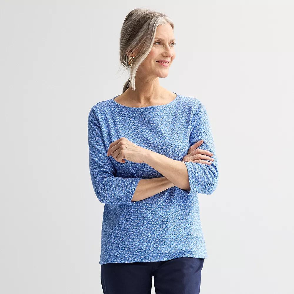Women's Croft & Barrow® Boatneck Top, Size: XS, Blue Texture Tile Product Image