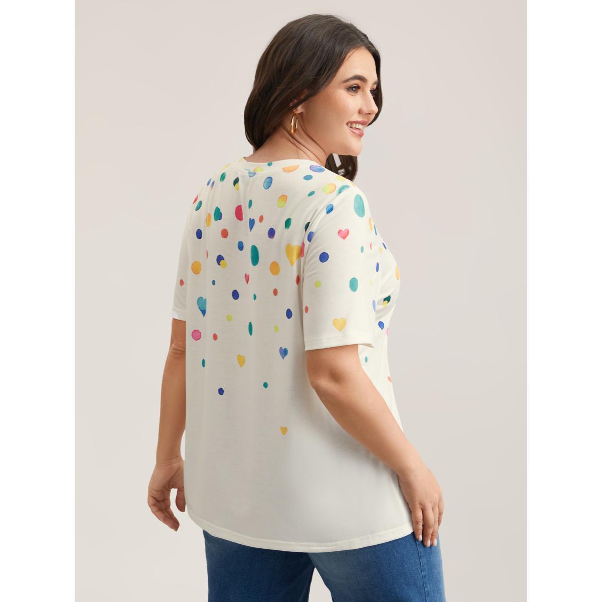 Plus Size Geometric Print Crew Neck Fitted T-Shirt Multicolor Women Playful Non Round Neck Casual T-shirts BloomChic 10/M Product Image