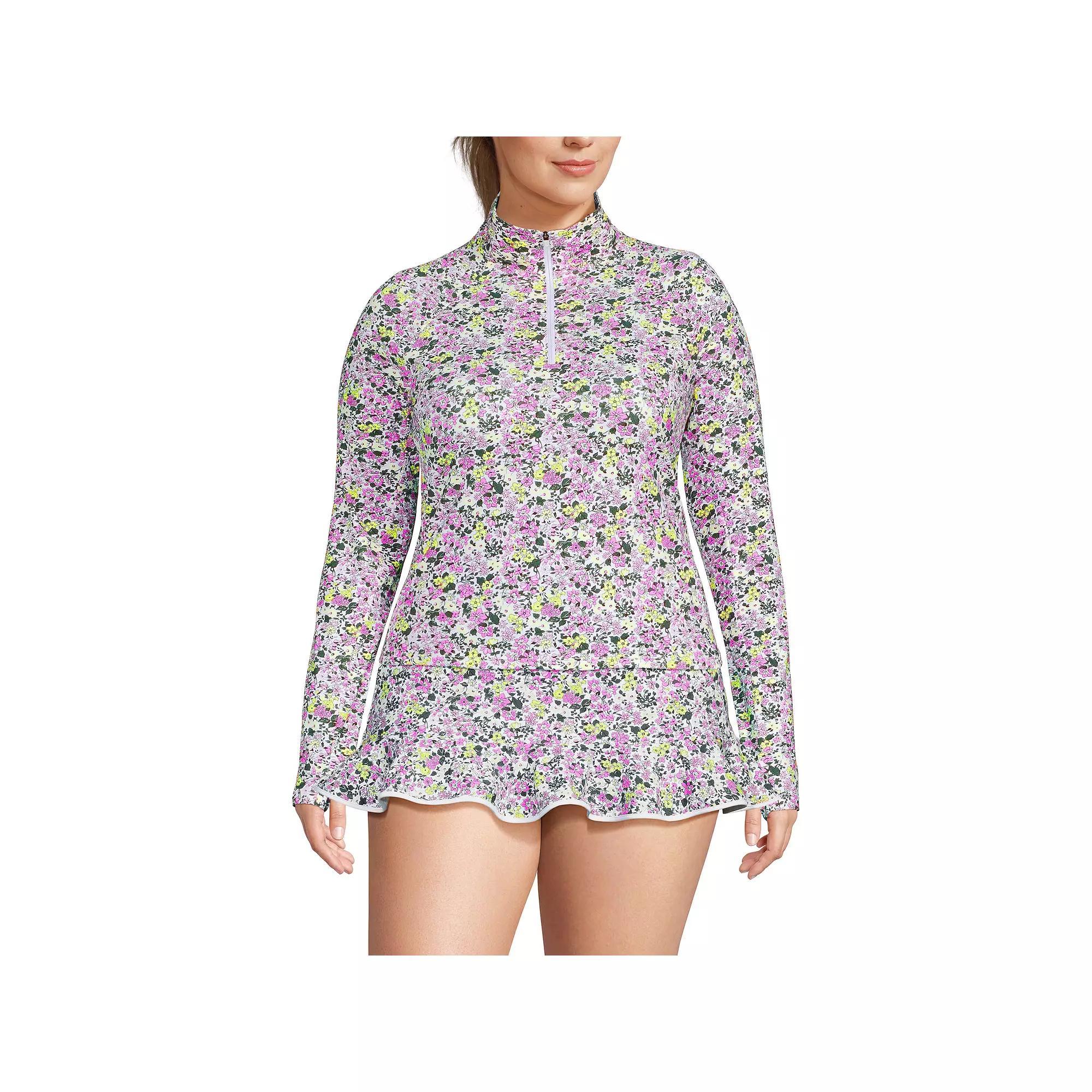 Plus Size Lands' End Long Sleeve Quarter Zip UPF 50 Swim Top, Women's, Size: 1XL, Icy Mint Green Product Image