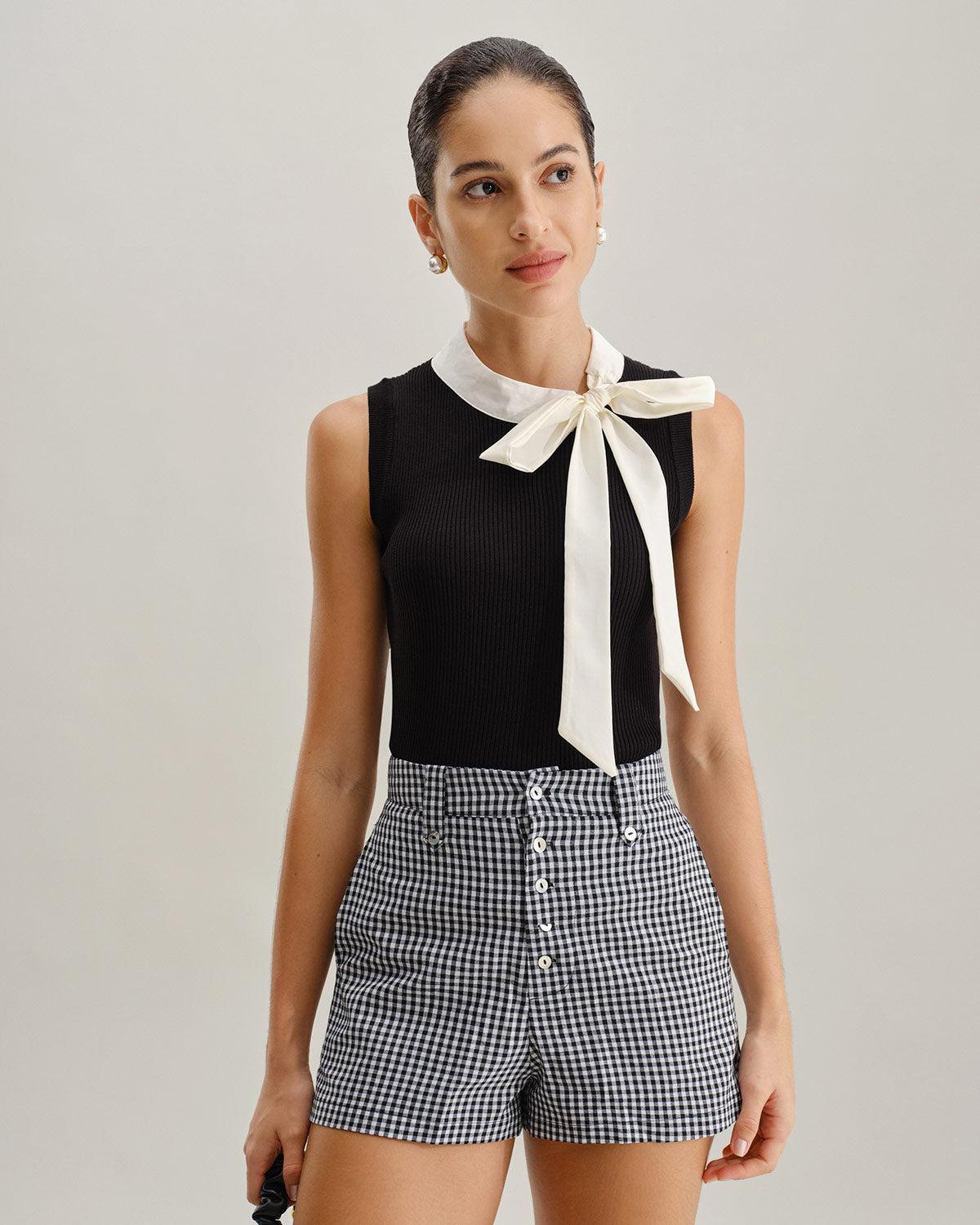 Black Contrast Mock Neck Tank Top Product Image