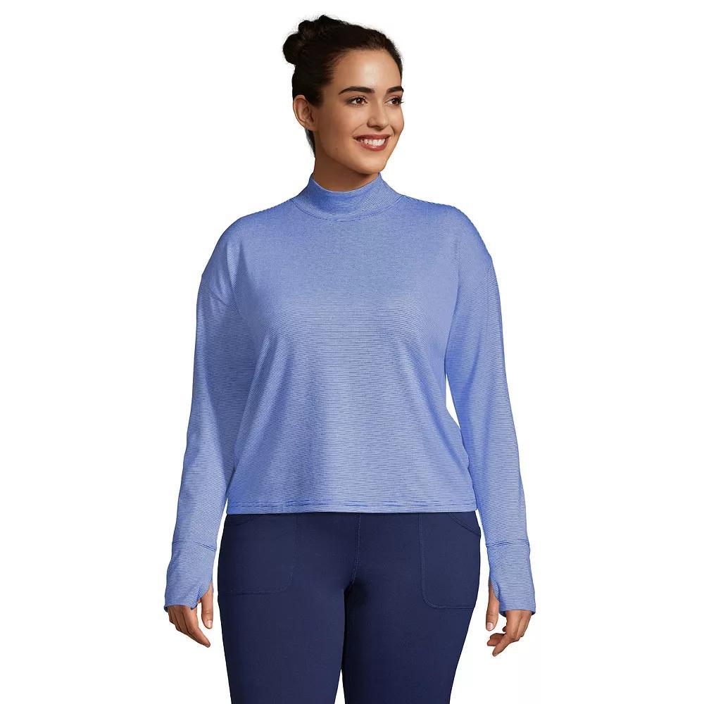 Plus Size Lands' End Performance Mockneck Tee, Women's, Size: 1XL, Blue Pinstripe Product Image