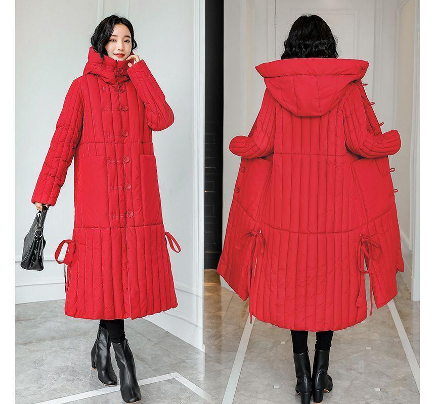 Hooded Padded Frog Buttoned Long Coat Product Image