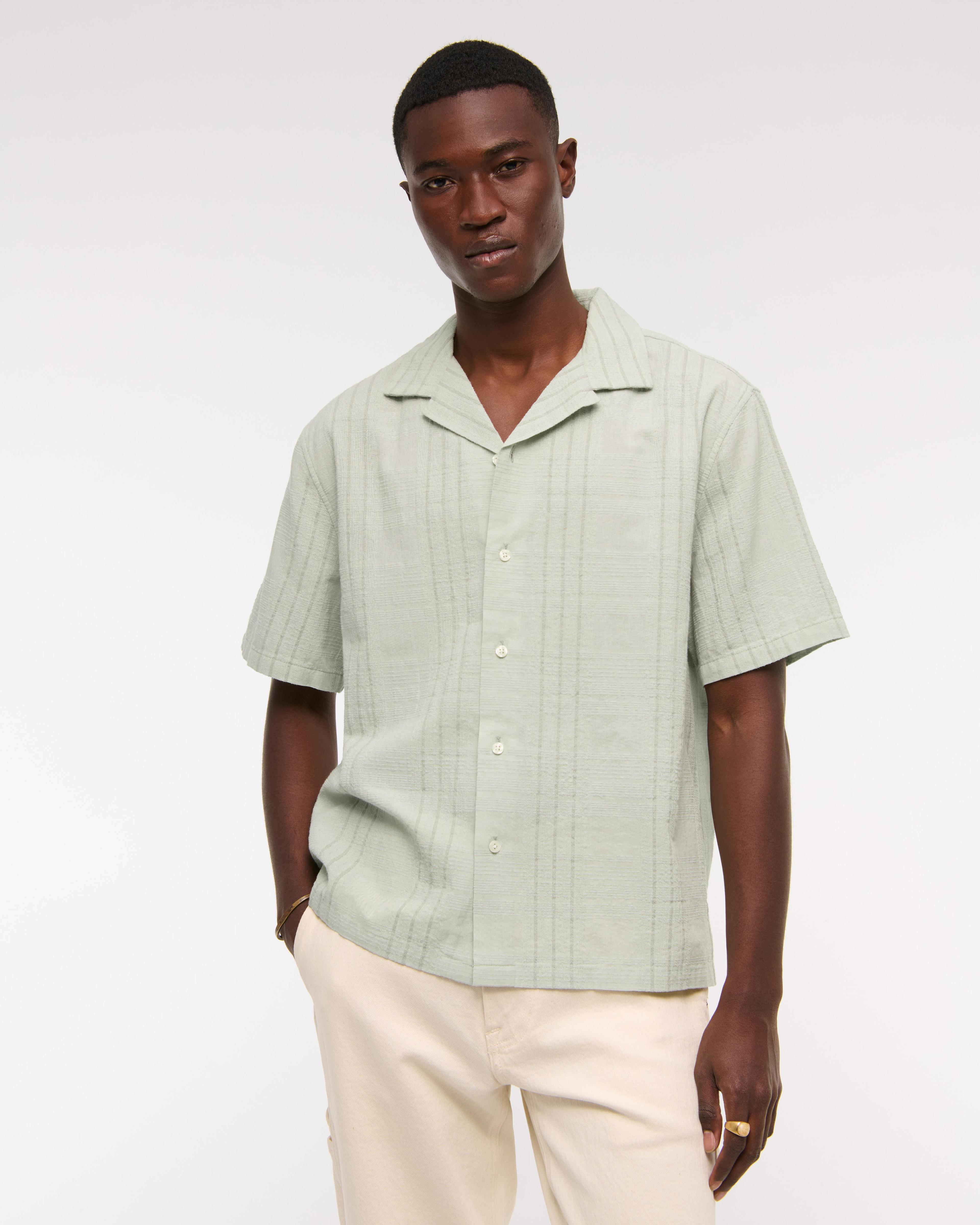 Camp Collar Textured Button-Up Shirt Product Image