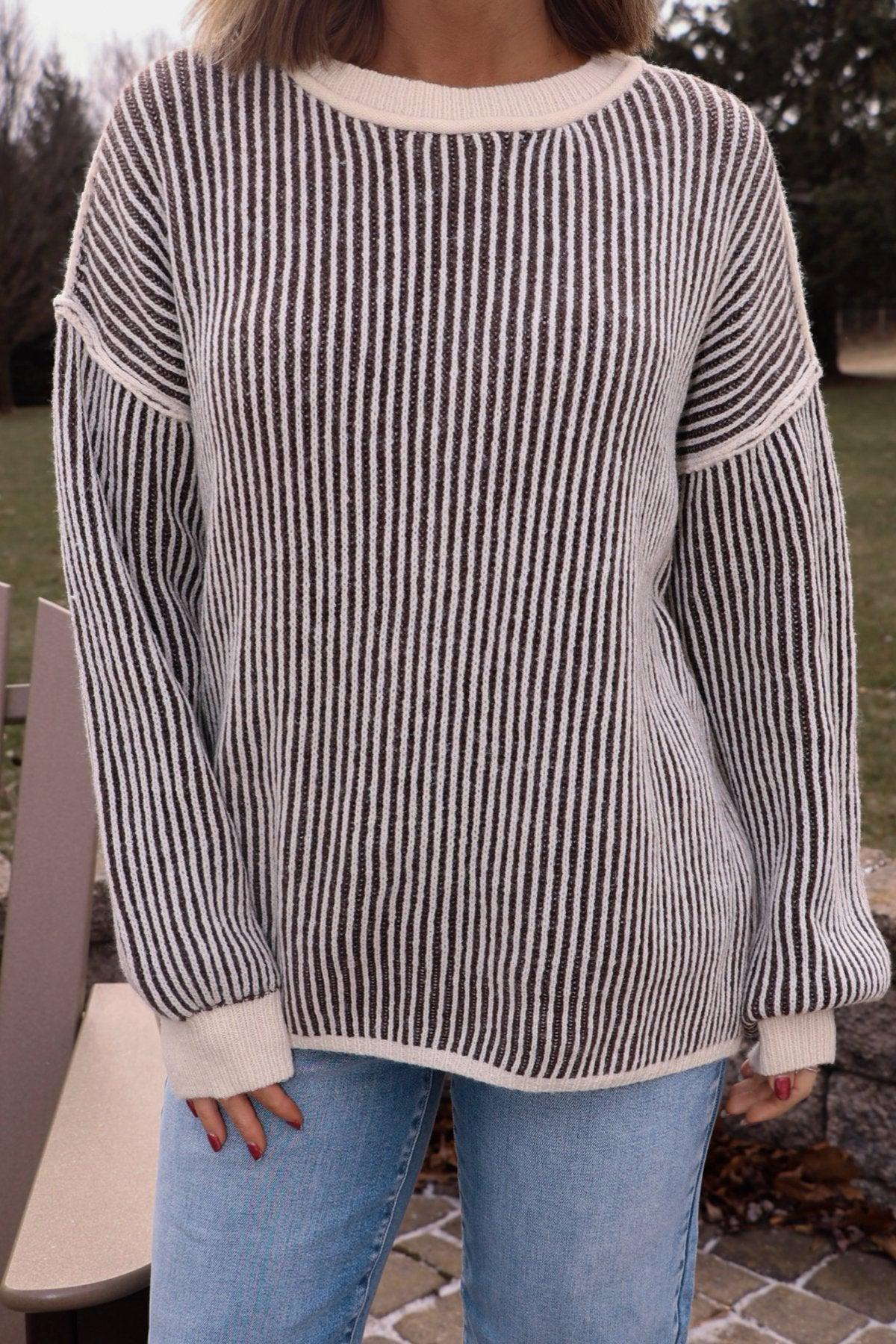 Black Striped Seam Detail Sweater-FINAL SALE Product Image