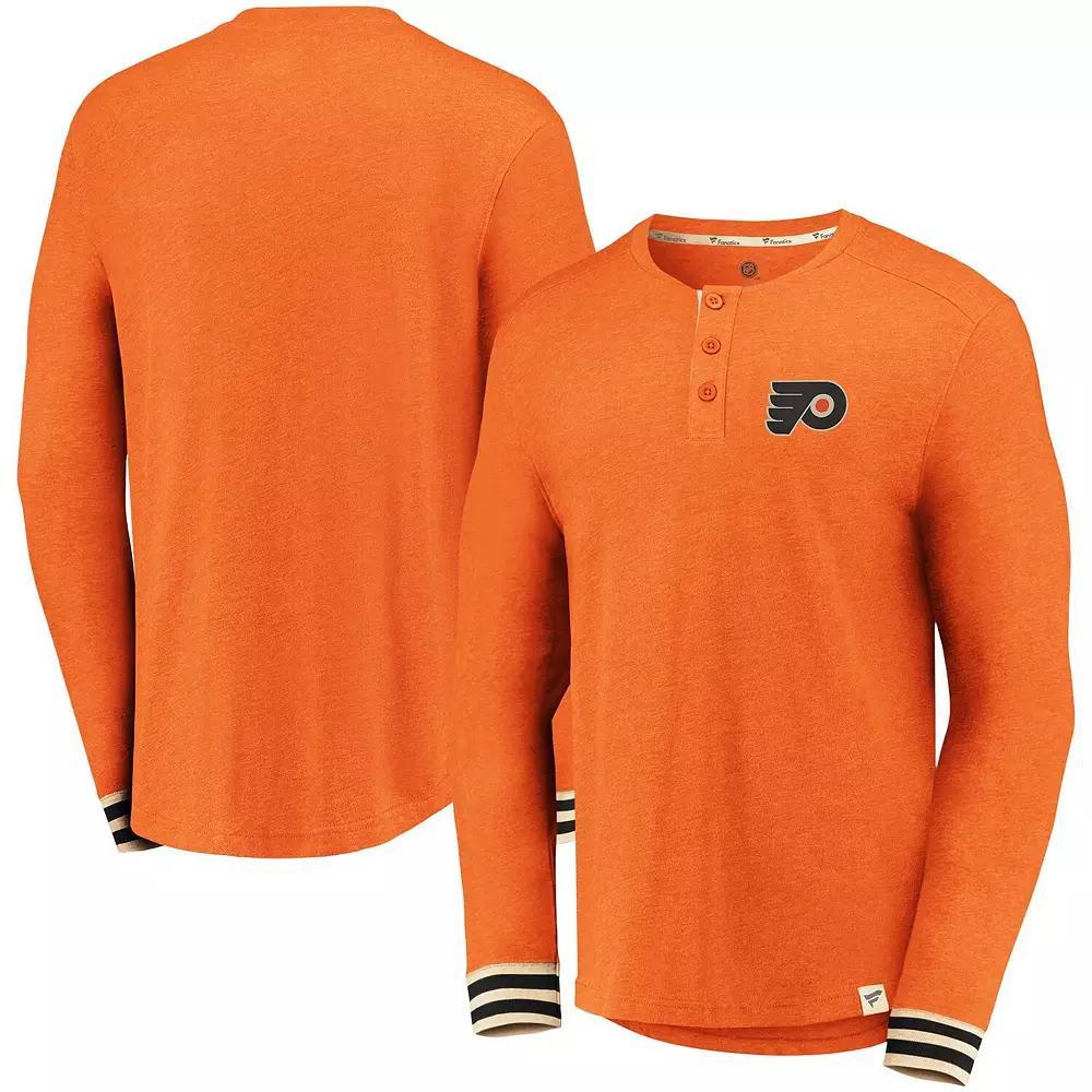 Men's Fanatics Heathered Orange Philadelphia Flyers True Classics Henley Long Sleeve T-Shirt,  Product Image