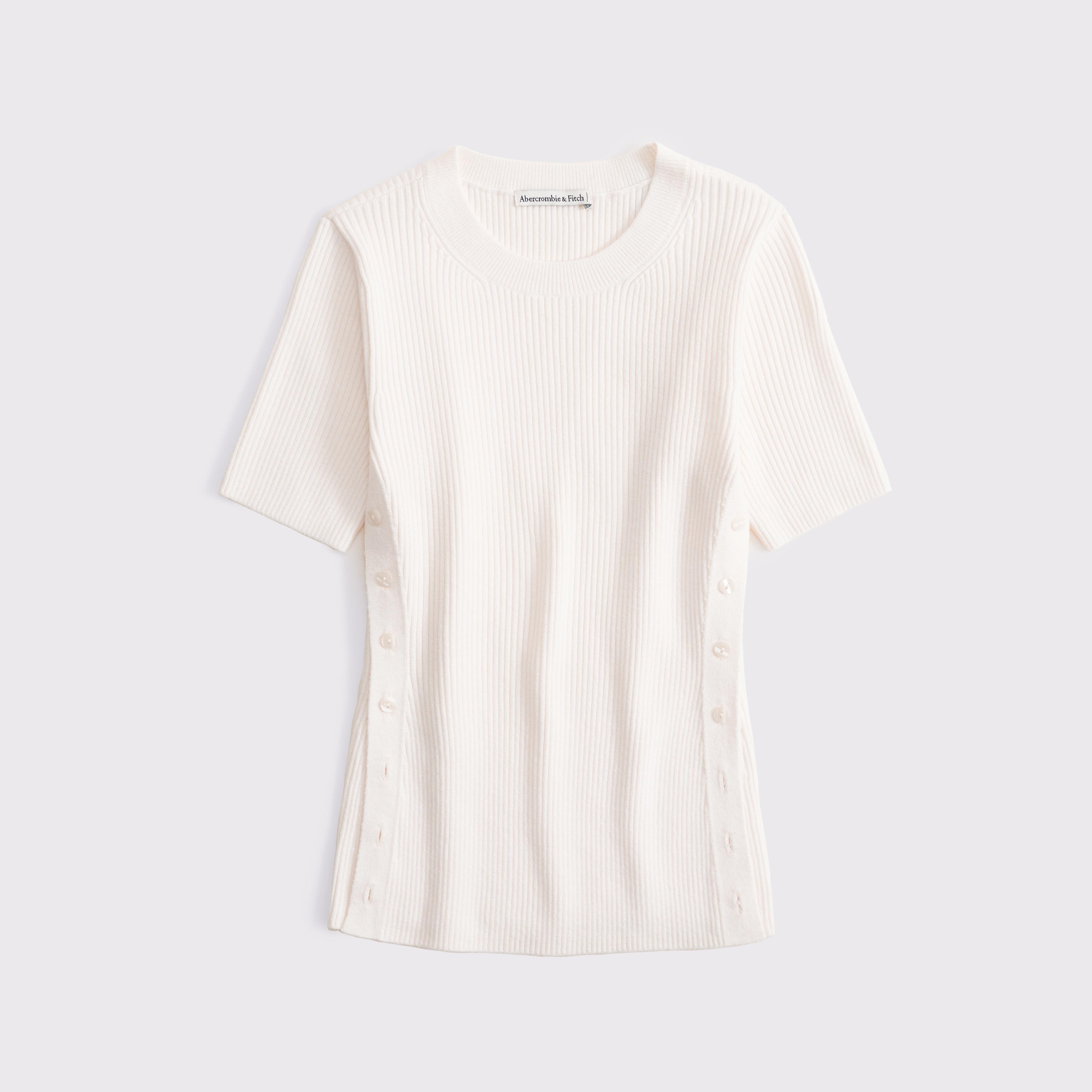 LuxeLoft Side-Button Sweater Tee Product Image