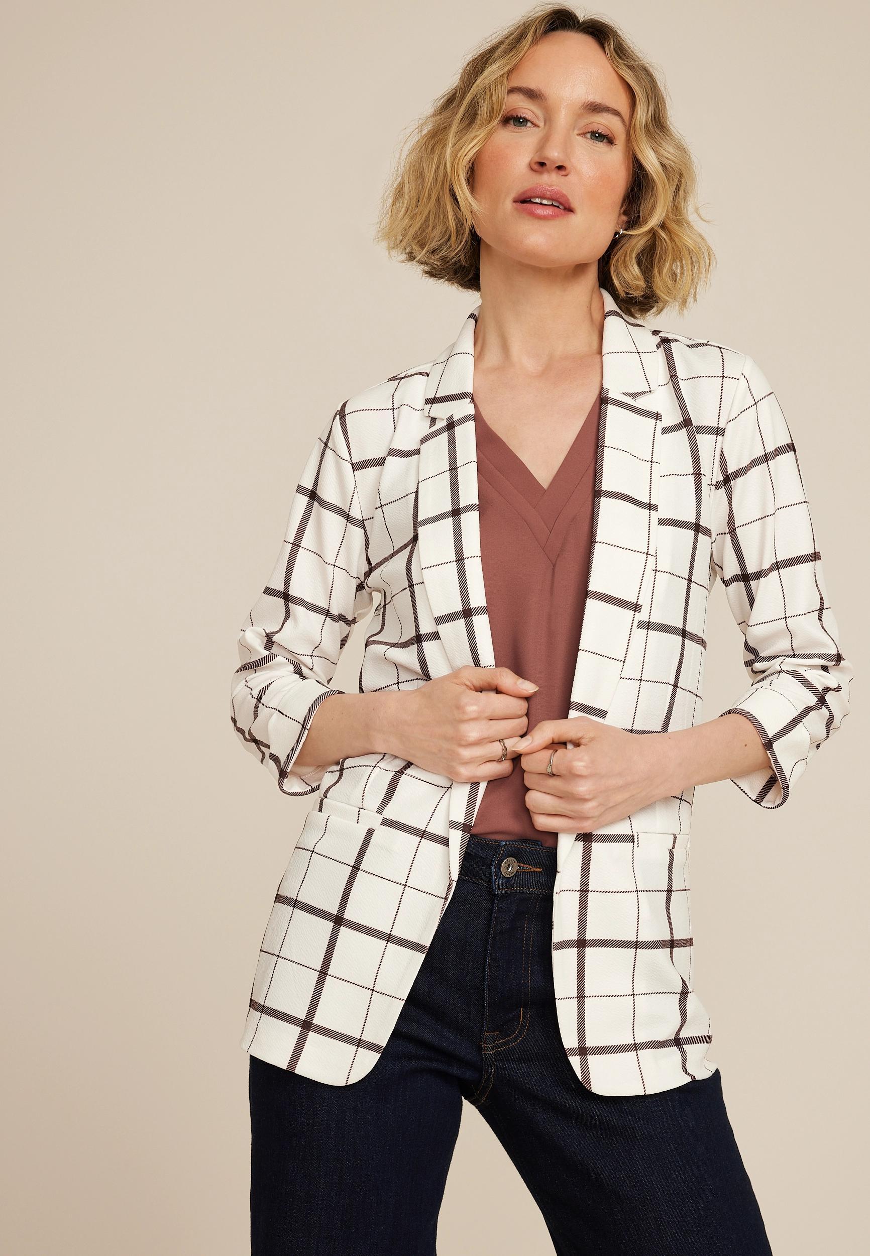 Plaid Versa 3/4 Sleeve Blazer Product Image