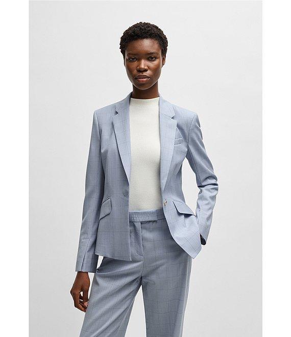 Hugo Boss Jia Woven Wool Windowpane Plaid Notch Lapel Long Sleeve Blazer Product Image
